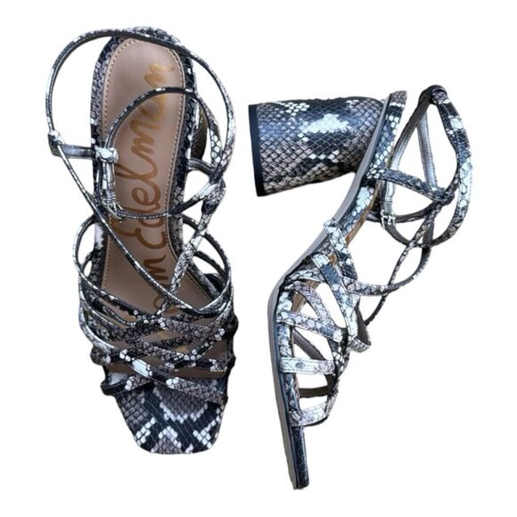 Sam Edelman Snake Skin Print Sandals Block Chunky Heel Strappy Chic Size 8.5 - Picture 1 of 7